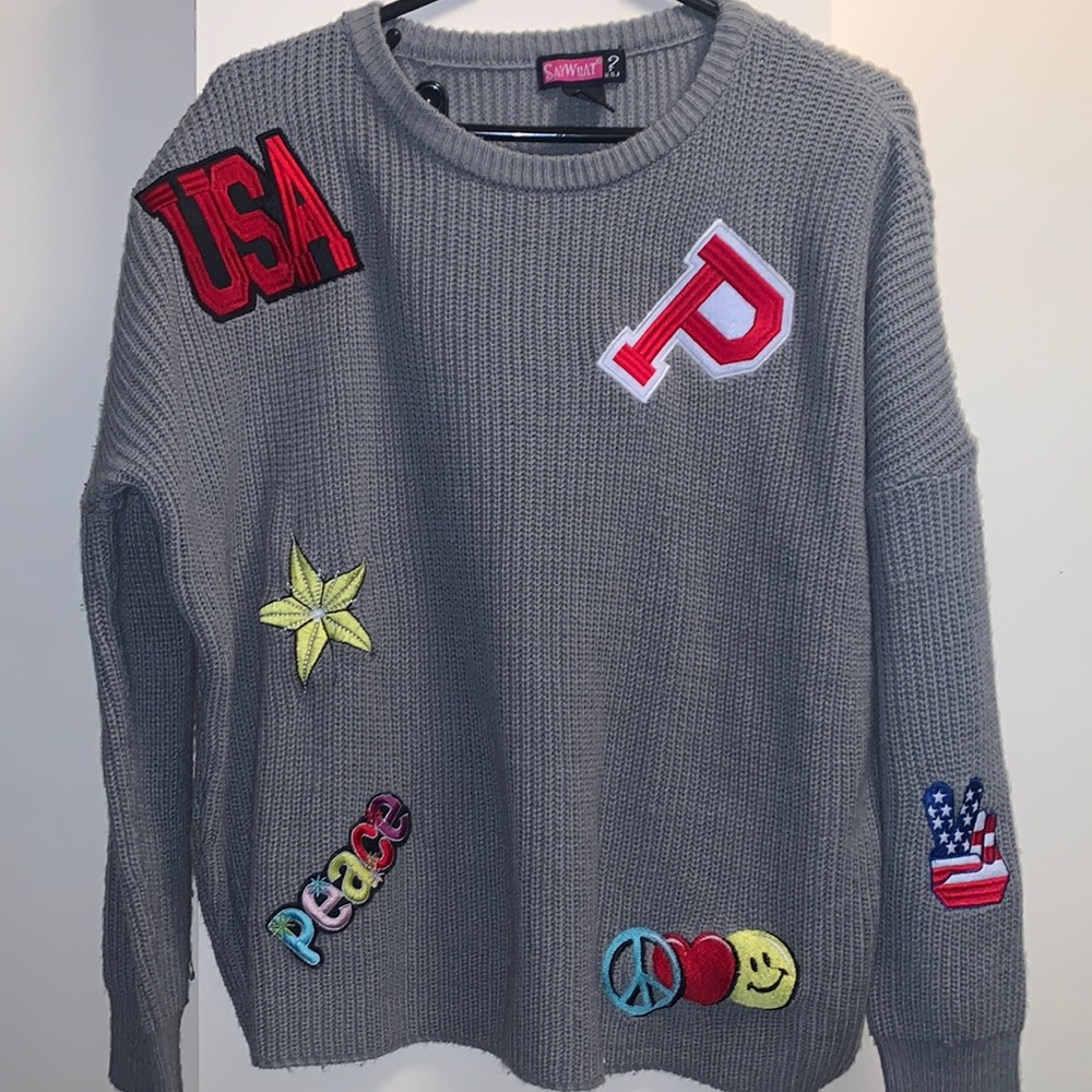 Say What❓Grey Long Sleeve Sweater